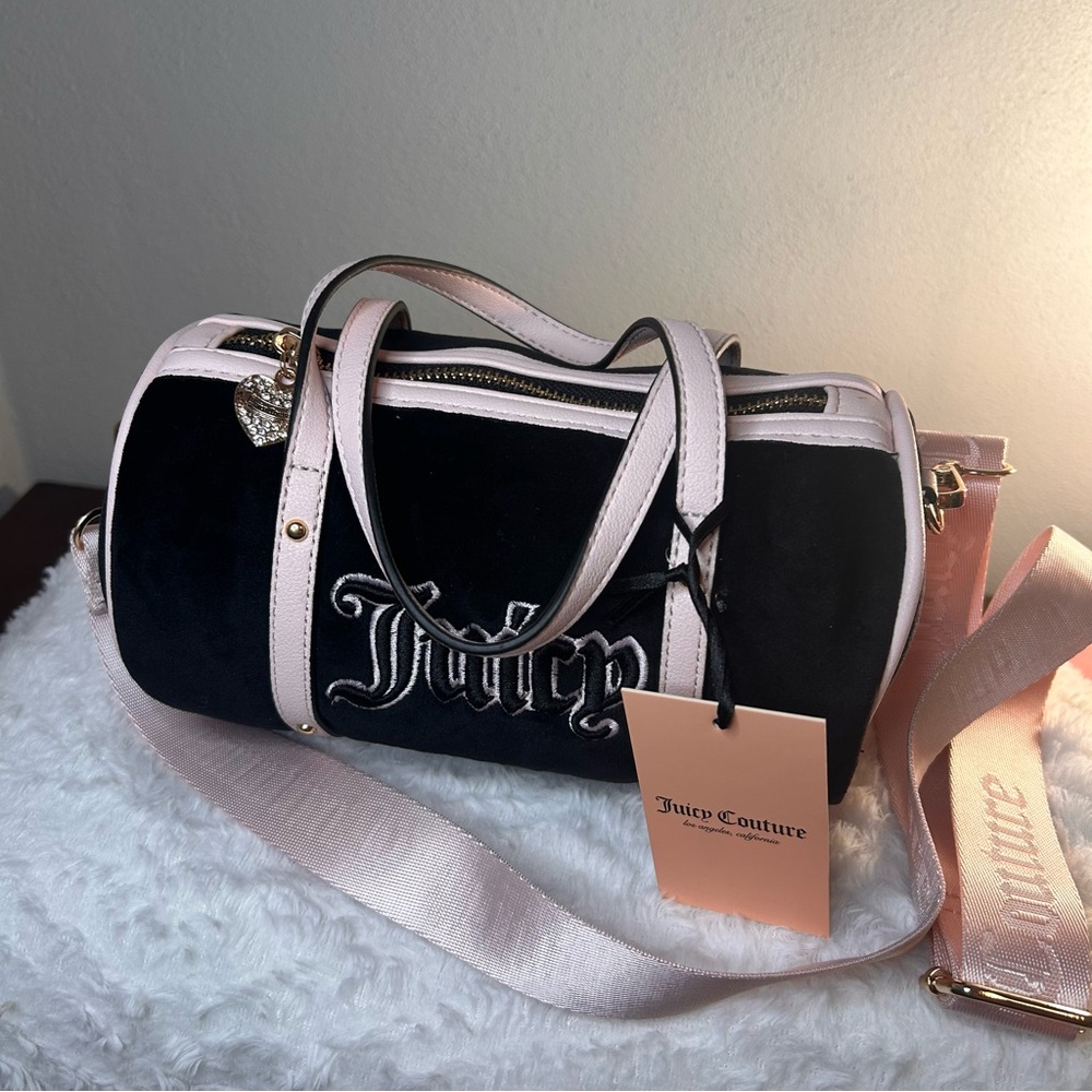 Juicy Couture Mini Barrel Bag Queen Of Everything Black Blush Pink Crossbody